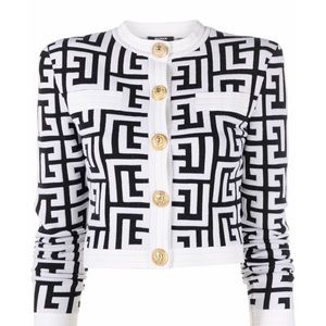 Balmain Monogram Knitt Cropped Cardigan